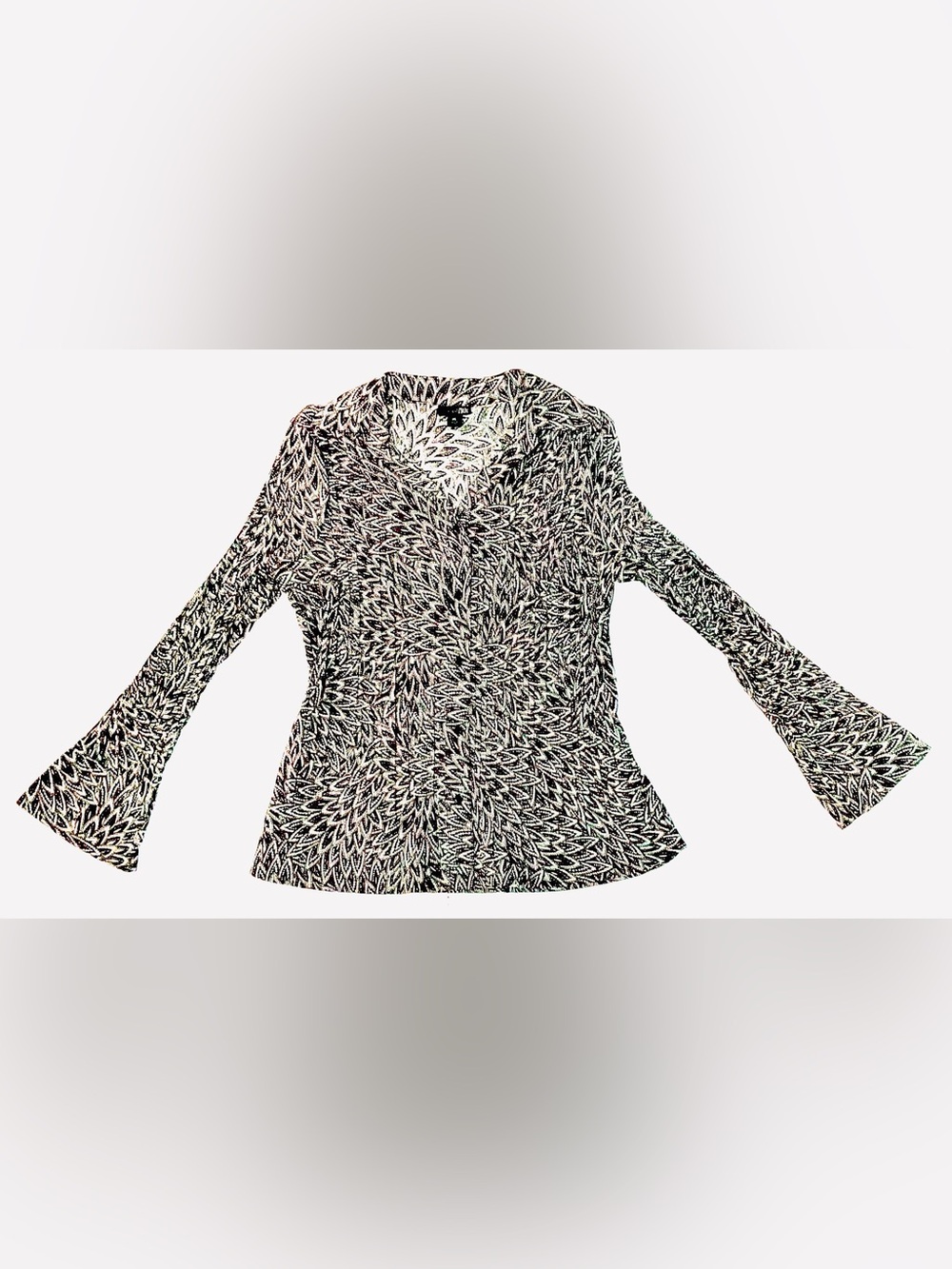 East 5th-Size Large PL-BLK/BRW/CREAM Stripe Long Sleeve, Collar, Button Blouse